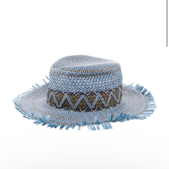 Eric Javits Blue and Brown Fringed Hat